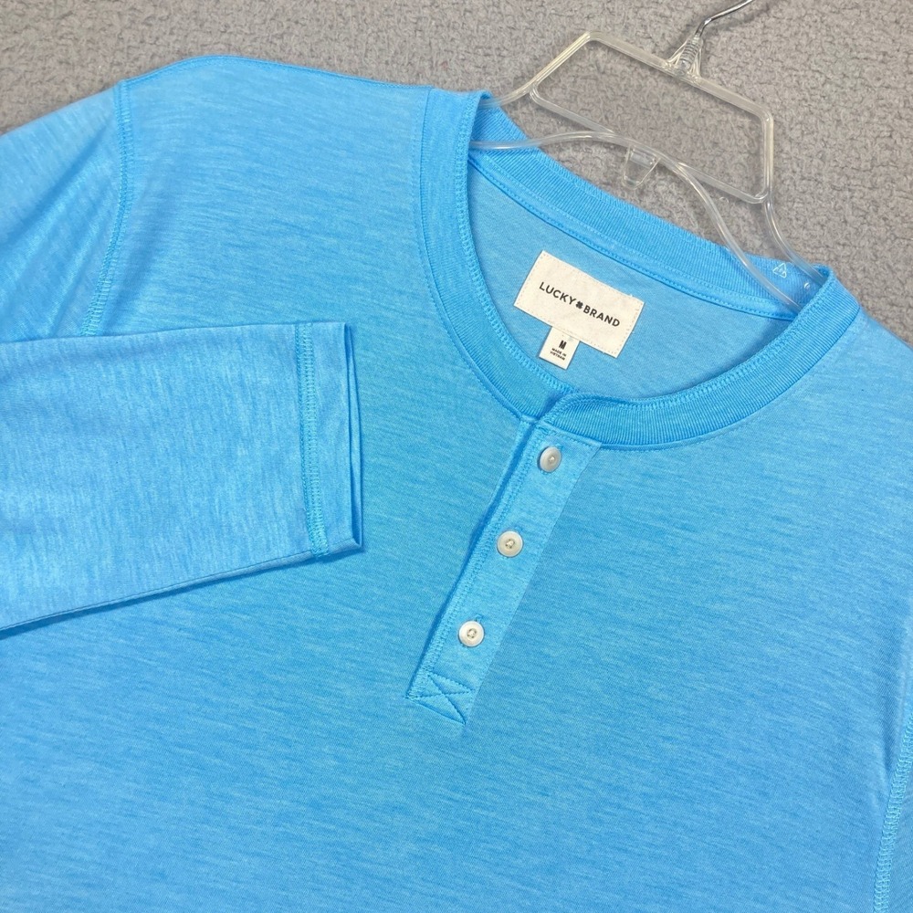 Lucky Brand Henley Mens Medium Blue Long Sleeve Lightweight Slub Button Shirt